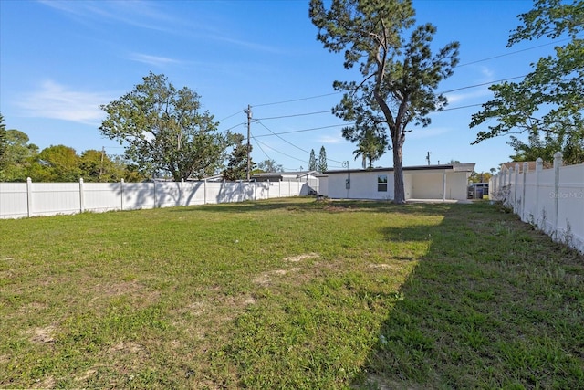 view of yard with a fenced backyard