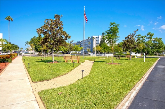 view of community featuring a lawn