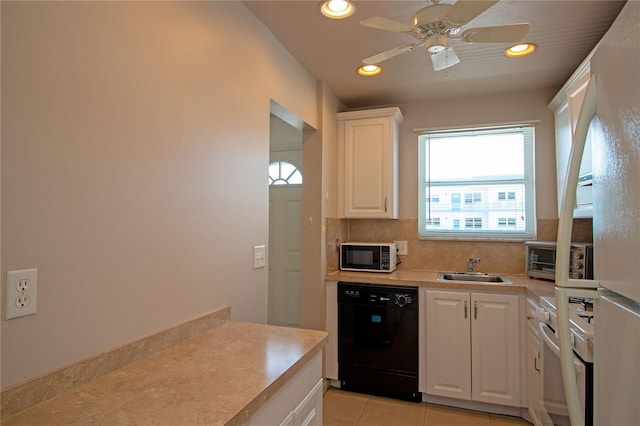 kitchen featuring light tile patterned flooring, recessed lighting, light countertops, and dishwasher