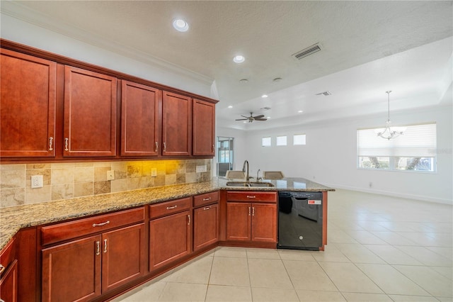 2234 Nottingham Greens Dr Unit 2234, Sun City Center, FL 33573 - kitchen with light tile patterned floors, visible vents, black dishwasher, and a sink