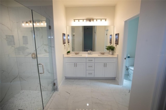 9445 Eldridge Rd, Spring Hill, FL 34608 - full bathroom featuring marble finish floors, a marble finish shower, and double vanity