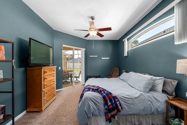 5123 Whispering Leaf Trl, Valrico, FL 33596 - carpeted bedroom featuring baseboards, multiple windows, and access to exterior