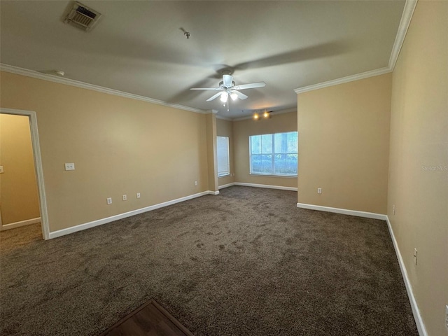 18575 Bridle Club Dr Unit 18575, Tampa, FL 33647 - unfurnished room with carpet, baseboards, a ceiling fan, visible vents, and ornamental molding