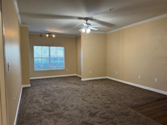 18575 Bridle Club Dr Unit 18575, Tampa, FL 33647 - empty room with baseboards, dark carpet, a ceiling fan, and crown molding