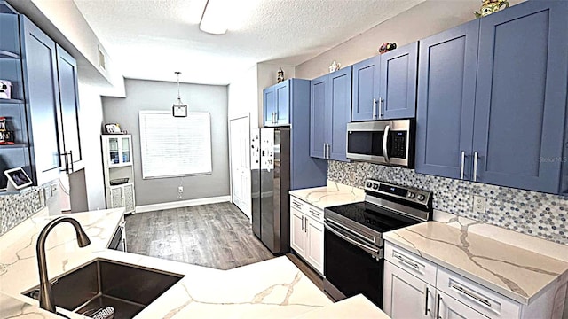 25631 Bruford Blvd, Land O Lakes, FL 34639 - kitchen featuring appliances with stainless steel finishes, a sink, decorative backsplash, and a textured ceiling