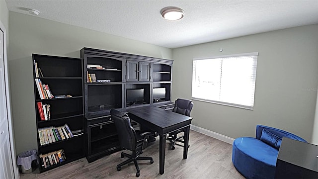 25631 Bruford Blvd, Land O Lakes, FL 34639 - home office featuring light wood-type flooring, a textured ceiling, and baseboards