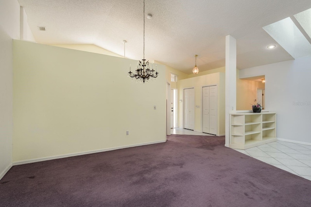 2991 Covewood Pl, Clearwater, FL 33761 - carpeted empty room with vaulted ceiling, baseboards, a chandelier, recessed lighting, and a textured ceiling