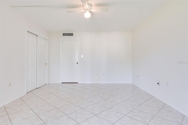 spare room with visible vents and ceiling fan