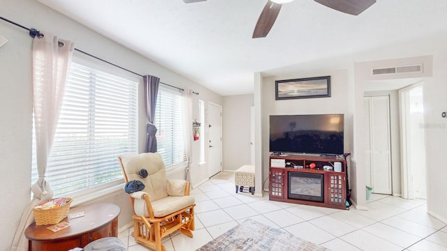 6475 23rd St N, Saint Petersburg, FL 33702 - interior space featuring light tile patterned floors, visible vents, plenty of natural light, and a ceiling fan