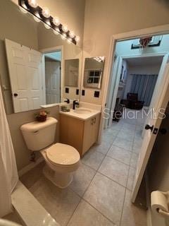 bathroom with tile patterned floors, toilet, and vanity