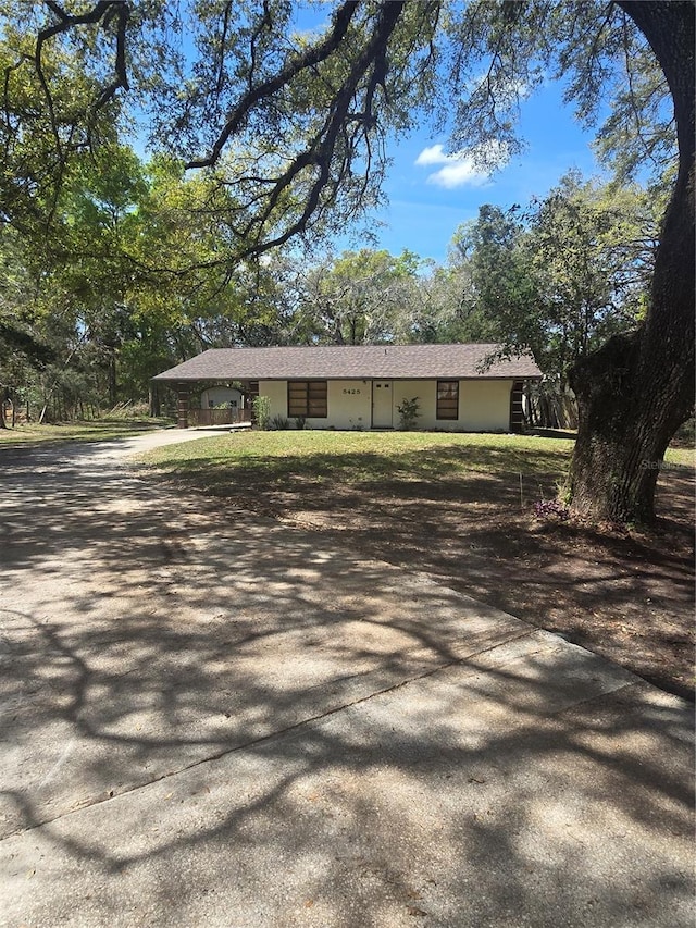ranch-style house featuring stucco siding, a carport, and concrete driveway