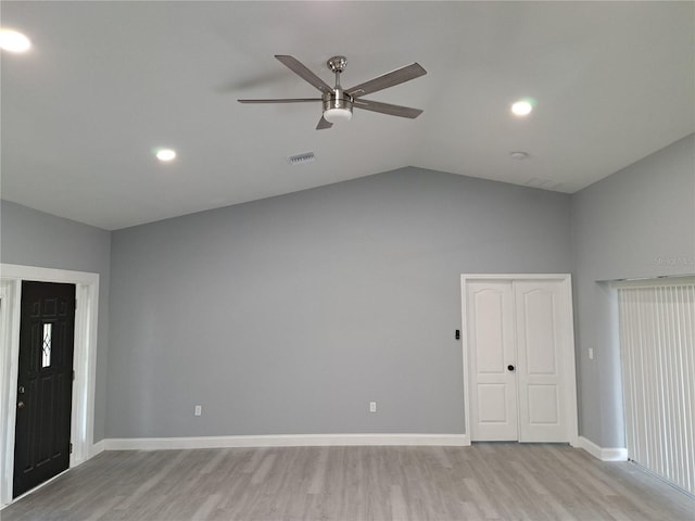 26 Clintwood Ave, Englewood, FL 34223 - foyer featuring a ceiling fan, light wood-type flooring, vaulted ceiling, and recessed lighting