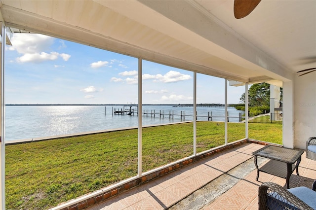 116 Shore Drive Pl, Oldsmar, FL 34677 - sunroom featuring a water view and a ceiling fan