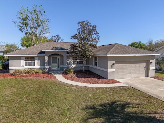 4575 NW 30th Pl, Ocala, FL 34482 - ranch-style home with a front yard, concrete driveway, stucco siding, and an attached garage