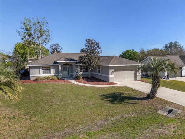 4575 NW 30th Pl, Ocala, FL 34482 - ranch-style house featuring stucco siding, a garage, concrete driveway, and a front yard