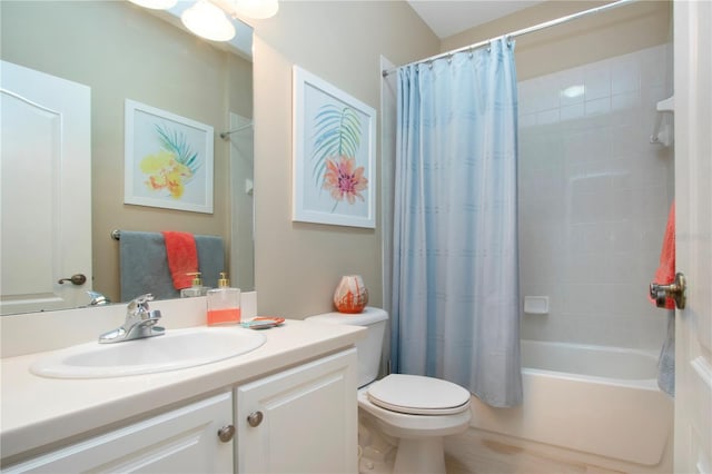 full bathroom featuring toilet, vanity, and shower / bath combo