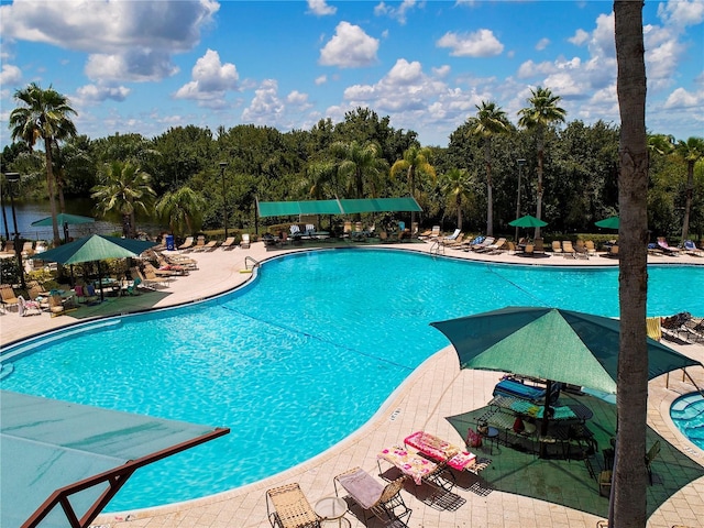community pool with a patio