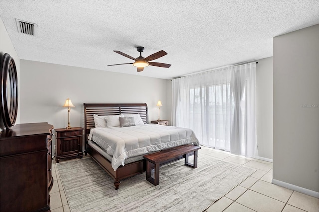 6140 Sun Blvd Unit 7, Saint Petersburg, FL 33715 - bedroom with light tile patterned floors, a textured ceiling, and ceiling fan