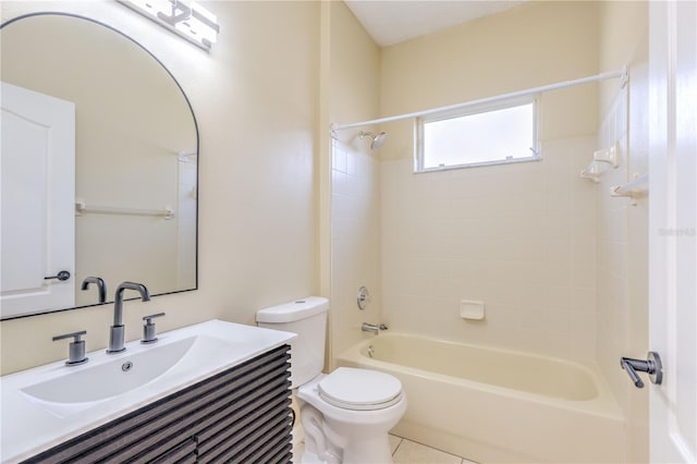 full bathroom featuring vanity, tile patterned floors, toilet, and shower / bath combination