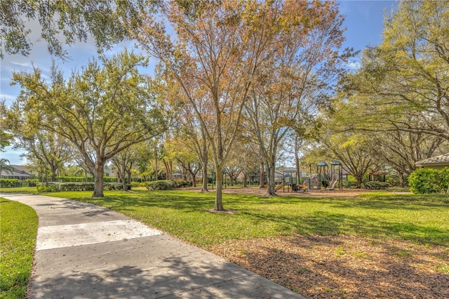 view of community with a yard and playground community