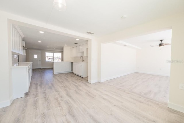 7322 Mako Dr, Hudson, FL 34667 - unfurnished living room with a ceiling fan, a sink, light wood finished floors, and visible vents