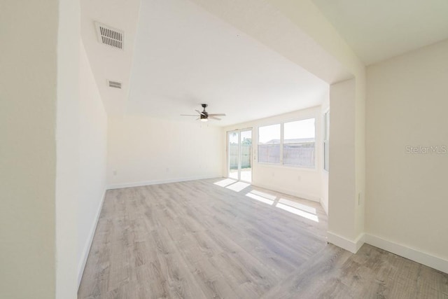 7322 Mako Dr, Hudson, FL 34667 - empty room featuring baseboards, visible vents, light wood-style floors, and a ceiling fan