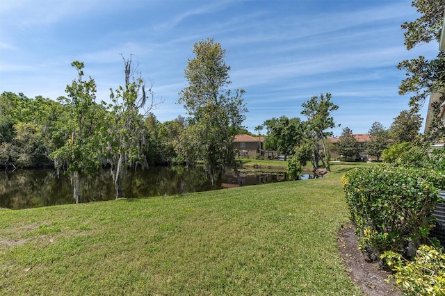 view of yard with a water view