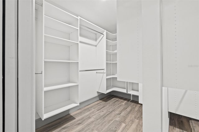 walk in closet with wood finished floors