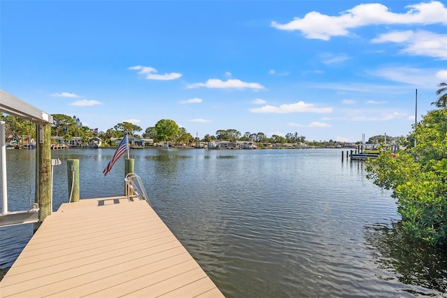 view of dock with a water view