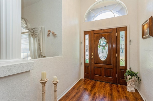 3627 Cypress Meadows Rd, Tampa, FL 33624 - entryway with baseboards and dark wood-style flooring