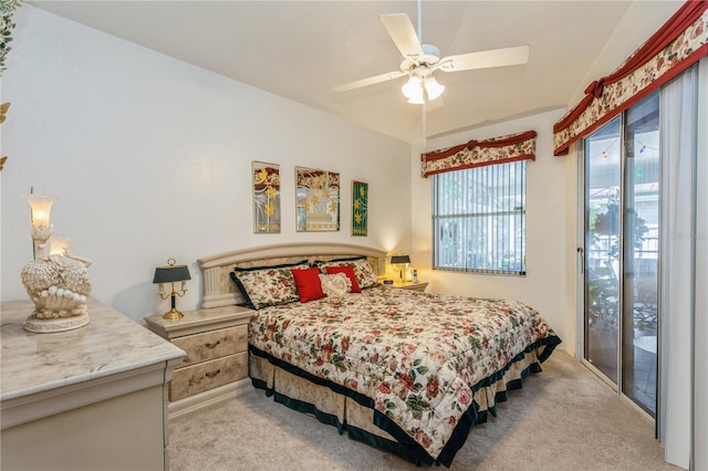 3627 Cypress Meadows Rd, Tampa, FL 33624 - bedroom with light carpet, ceiling fan, and access to outside