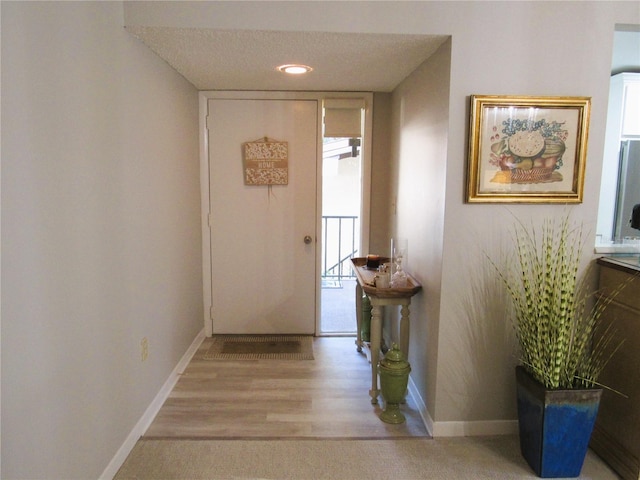 700 Starkey Rd Unit 821, Largo, FL 33771 - hallway with light wood-style flooring, a textured ceiling, baseboards, and expansive windows