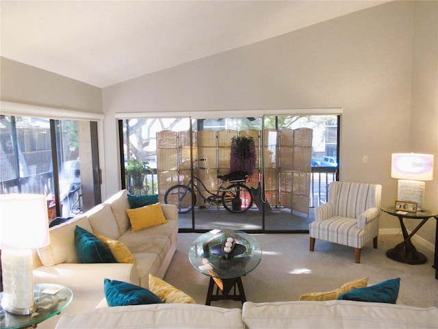 700 Starkey Rd Unit 821, Largo, FL 33771 - living room with baseboards, carpet, and vaulted ceiling