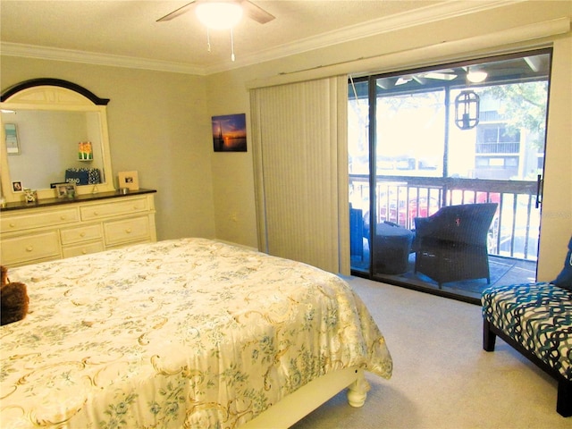 700 Starkey Rd Unit 821, Largo, FL 33771 - carpeted bedroom featuring access to exterior, crown molding, and ceiling fan