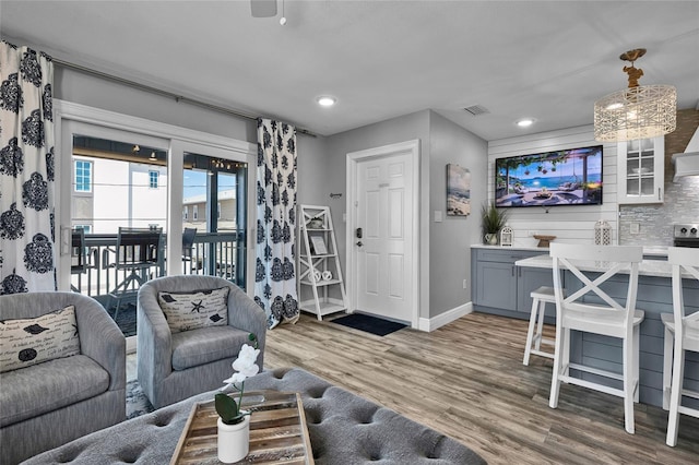 812 Gulf # 3, Indian Rocks Beach, FL 33785 - living area with baseboards, recessed lighting, visible vents, and light wood-style floors
