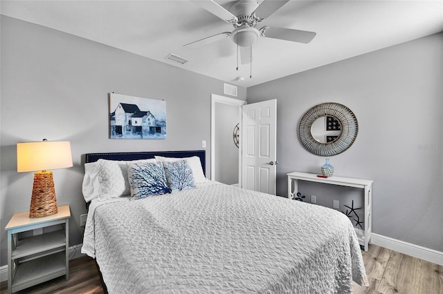 812 Gulf # 3, Indian Rocks Beach, FL 33785 - bedroom featuring a ceiling fan, wood finished floors, baseboards, and visible vents