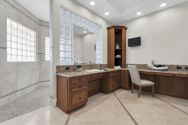700 126th Ave, Treasure Island, FL 33706 - bathroom featuring vanity, walk in shower, and recessed lighting