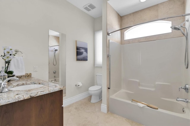 700 126th Ave, Treasure Island, FL 33706 - bathroom featuring visible vents, baseboards, toilet, tile patterned floors, and shower / washtub combination