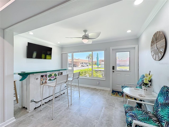 19029 US Highway 19 N Unit 27A, Clearwater, FL 33764 - interior space featuring crown molding, baseboards, a ceiling fan, and recessed lighting