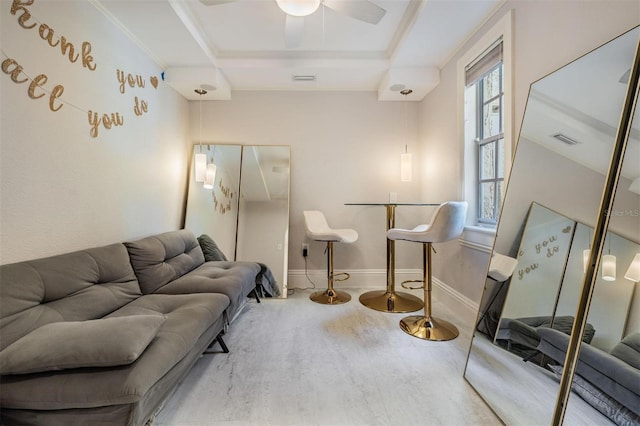 107 S Obrien St Unit 117, Tampa, FL 33609 - living room with wood finished floors, baseboards, visible vents, a tray ceiling, and ceiling fan