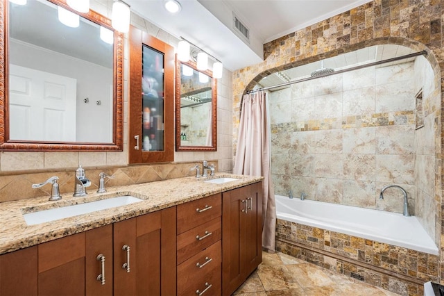 107 S Obrien St Unit 117, Tampa, FL 33609 - full bathroom with a sink, visible vents, tiled shower / bath combo, and crown molding