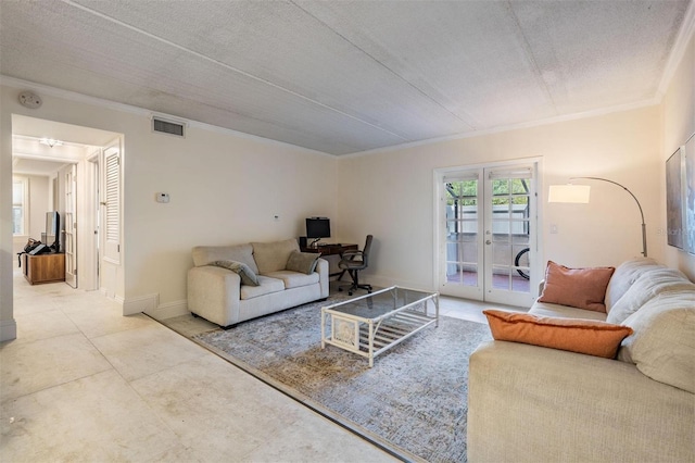 107 S Obrien St Unit 117, Tampa, FL 33609 - living room with visible vents, french doors, baseboards, and ornamental molding