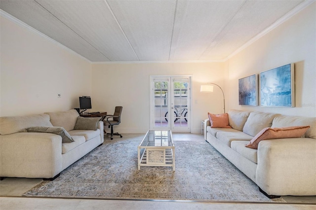 107 S Obrien St Unit 117, Tampa, FL 33609 - living room with french doors, baseboards, and ornamental molding