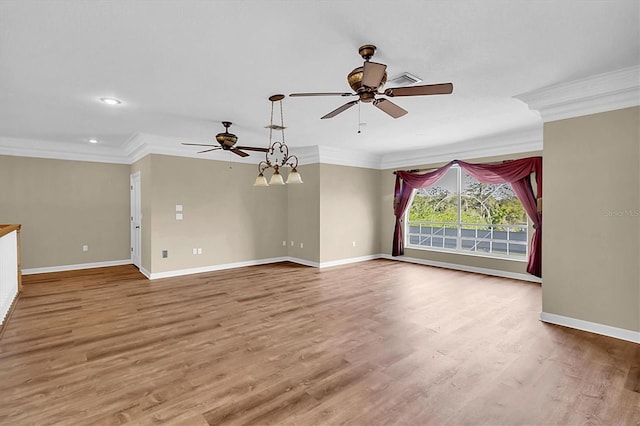 4404 Lake In The Woods Dr, Spring Hill, FL 34607 - unfurnished living room with a ceiling fan, ornamental molding, baseboards, wood finished floors, and recessed lighting