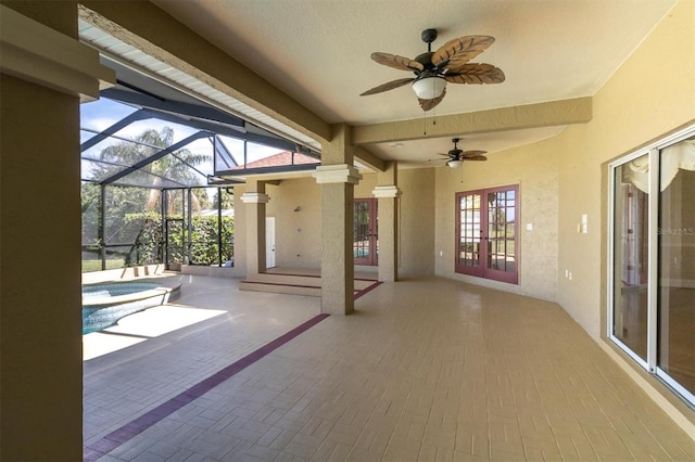 4404 Lake In The Woods Dr, Spring Hill, FL 34607 - view of patio / terrace featuring french doors, a ceiling fan, and glass enclosure