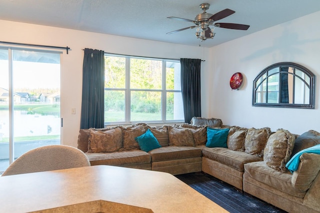 living room with ceiling fan