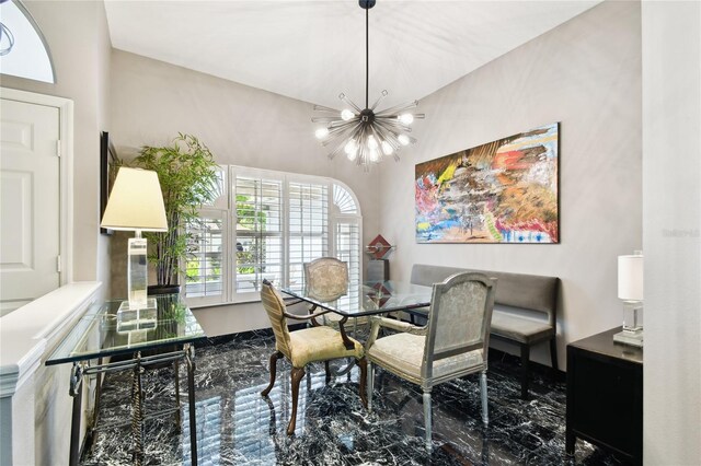 441 Village Dr, Tarpon Springs, FL 34689 - dining area with marble tiled flooring and a chandelier