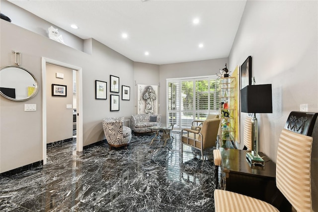 441 Village Dr, Tarpon Springs, FL 34689 - living area with marble tiled flooring, recessed lighting, and baseboards