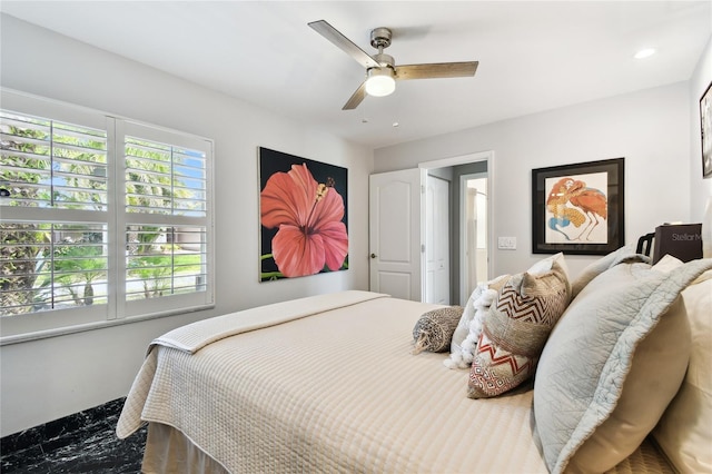 441 Village Dr, Tarpon Springs, FL 34689 - bedroom with recessed lighting and a ceiling fan