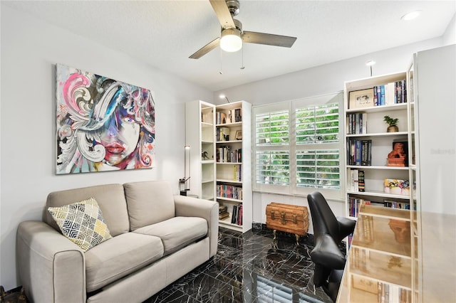 441 Village Dr, Tarpon Springs, FL 34689 - home office featuring dark marble finish flooring, ceiling fan, and recessed lighting